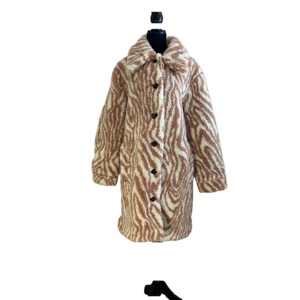 NWT Apparis Rico Camel Mocha Swirl Faux Fur Coat Size Medium Single-Breasted